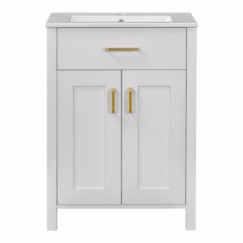 Ensemble de meuble-lavabo 24 po avec lavabo en céramique, meuble-lavabo peu encombrant - l 24 po x P 18 po x H 34 po, 2 portes à fermeture en douceur