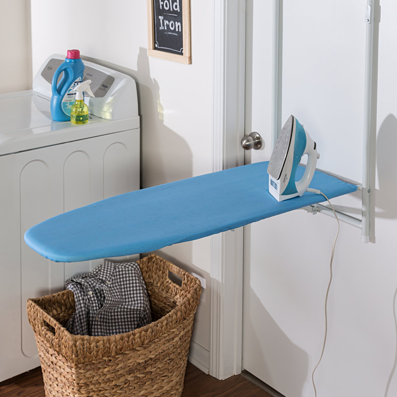 Blue and White Over-the-Door Folding Ironing Board