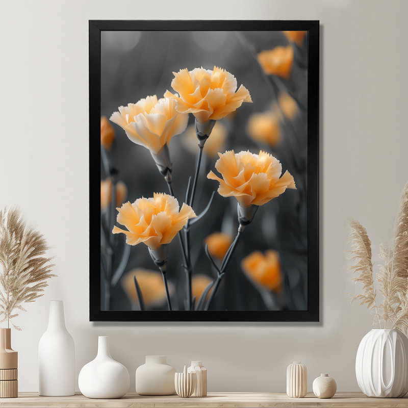 Jaune, jaune, œillets, matin, fleur, photo, œillets, impression d'art mural, H 20 po x l 12 po x P 1 po