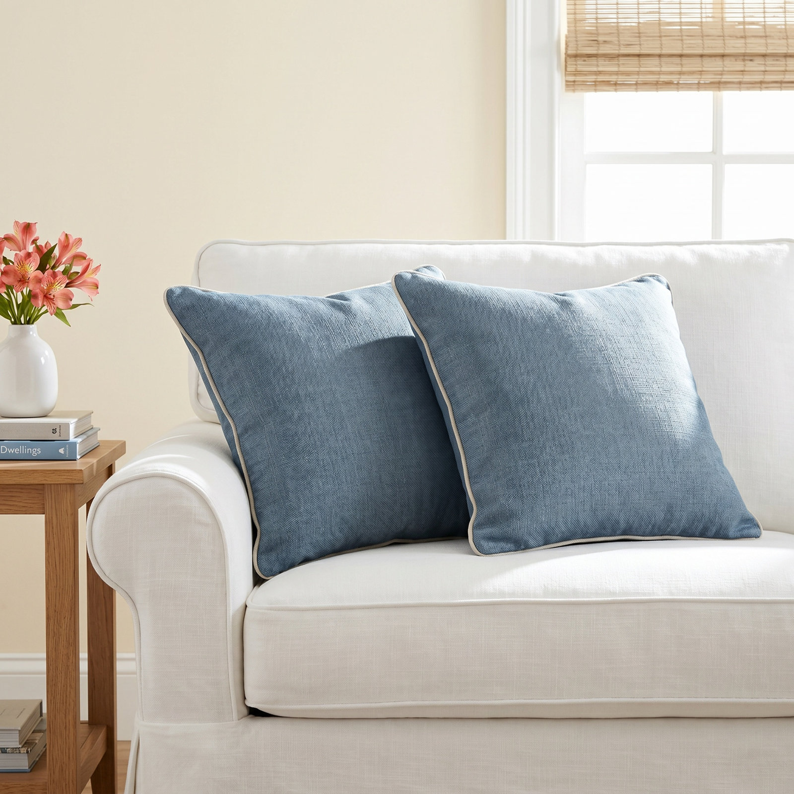 Jaclyn Sunbrella® Throw Pillow, Natural/Blue, 20" x 20"