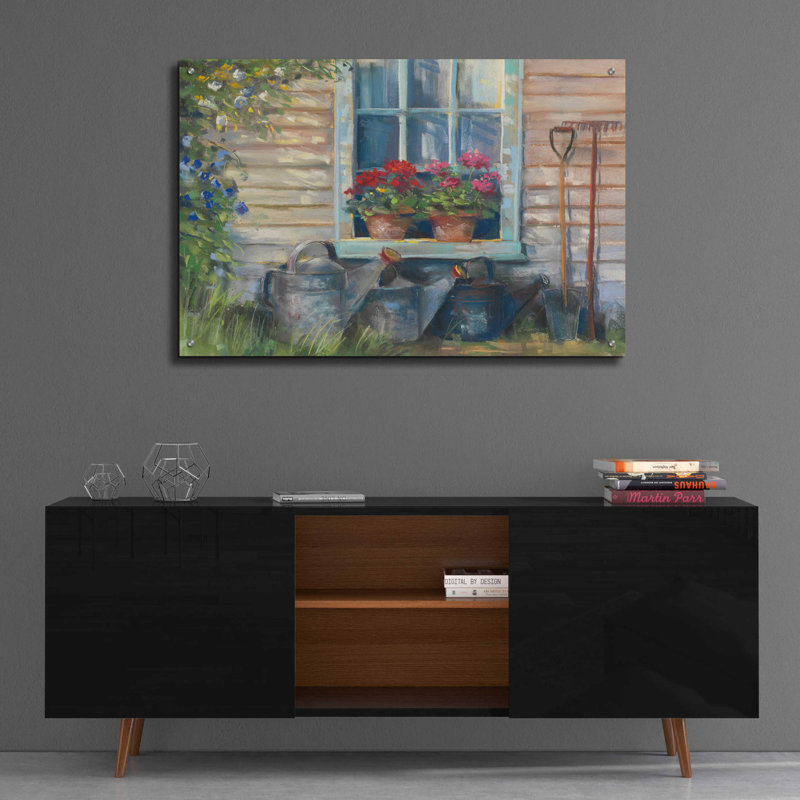 «Window With Geraniums» par Carol Rowan, H 24 po x l 36 po x P 0,2 po