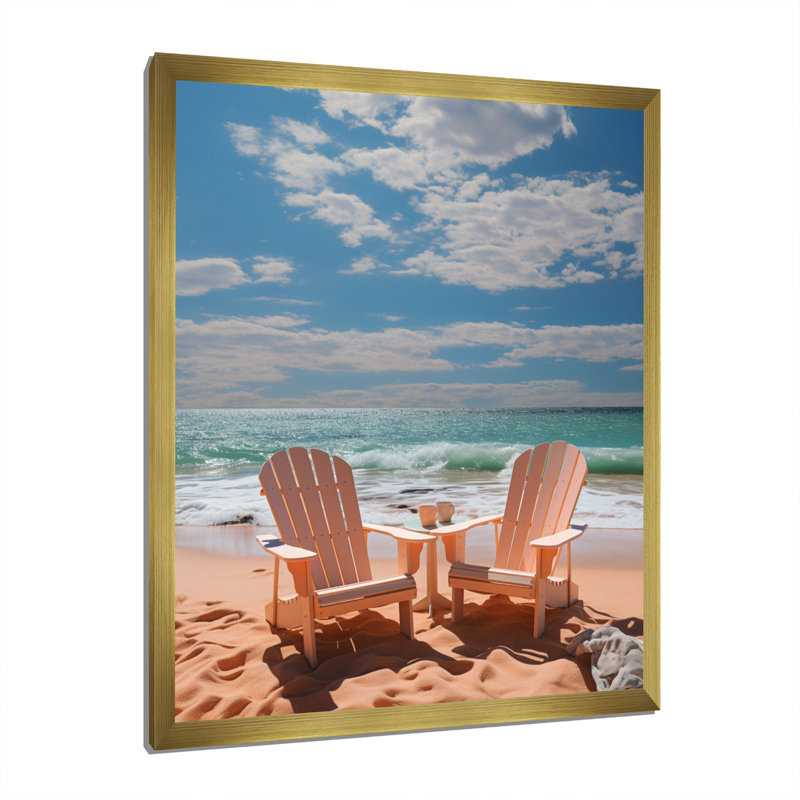 Chaise de plage Dream II - Décoration murale nautique et plage, Encadrement doré, H 20 po x l 12 po x P 1 po