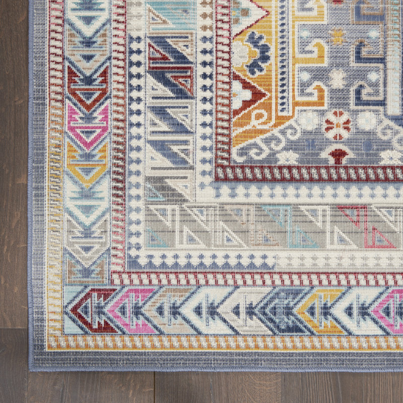 Red/Gray/Blue Area Rug, Rectangle 5'3" x 7'10"