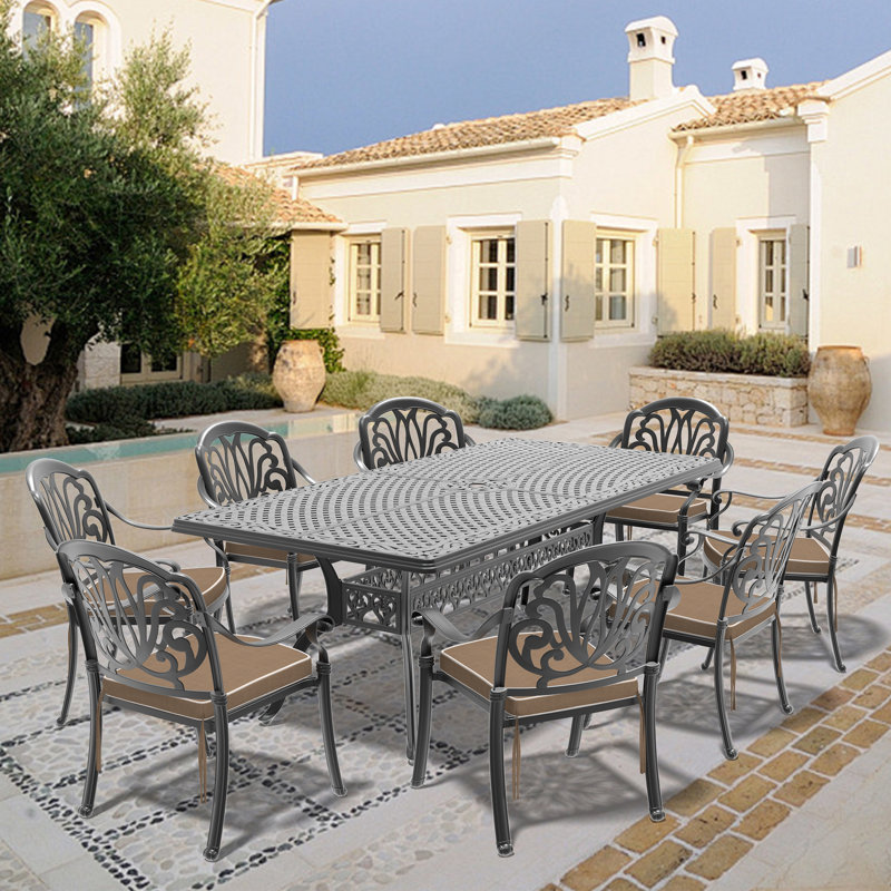 Ensemble repas de patio Tameia avec coussins bruns inclus, P 16,54 po x l 25,98 po x H 35,83 po, 8