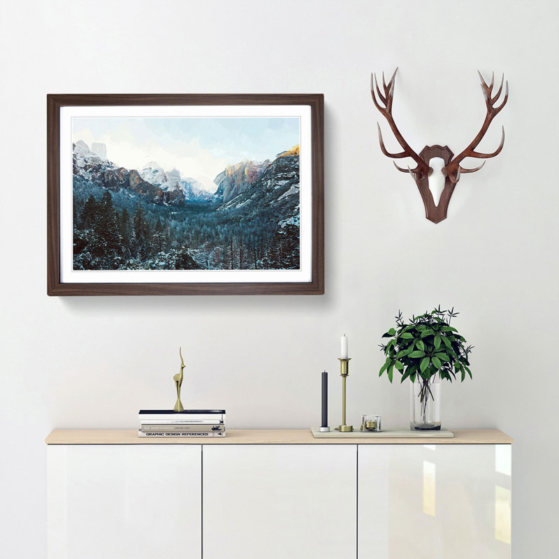 Winter in Yosemite Valley in Abstract - Picture Frame Graphic Art Print, Walnut, 35cm H x 50cm W x 2cm D