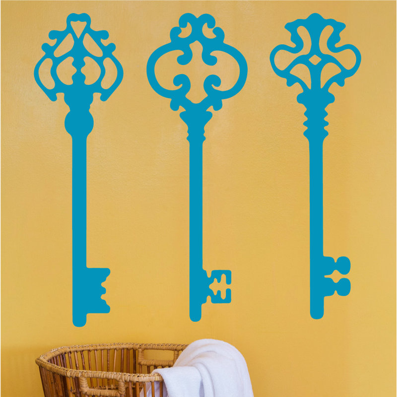 Décalcomanie murale clés squelettes, H 45 po x l 46 po x P 0,01 po, Bleu sarcelle