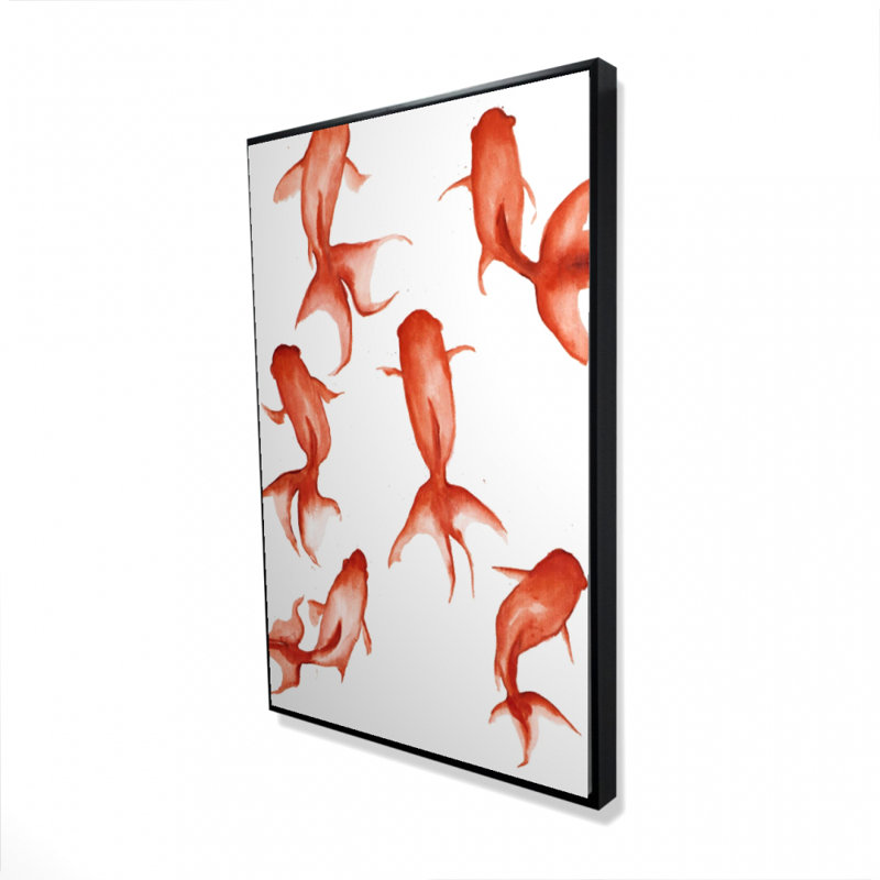 Petits poissons rouges - décor de toile rouge scandinave encadré