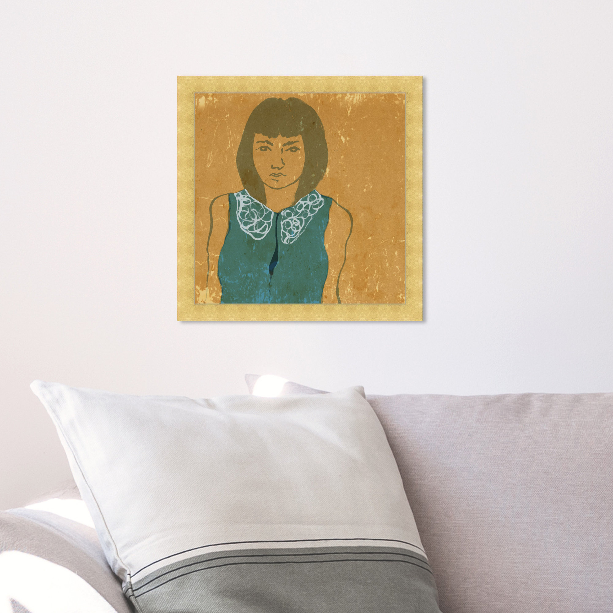 Lady In Teal by Oliver Gal, 14" H x 14" W x 0.5" D, Gold