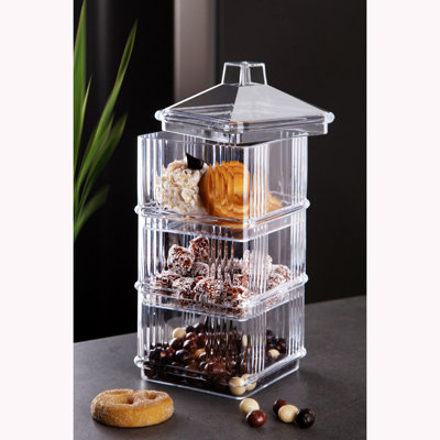 Ensemble de 3 boîtes de rangement élégantes en acrylique, transparentes, 3,9 x 3,9 x 2,8 pouces chacune | 100% acrylique durable, taille totale: 3,9 x 3,9 x 11,2 pouces | Idéal pour l'organisation de la maison, du bureau et de l'artisanat, design élégant et fonctionnel