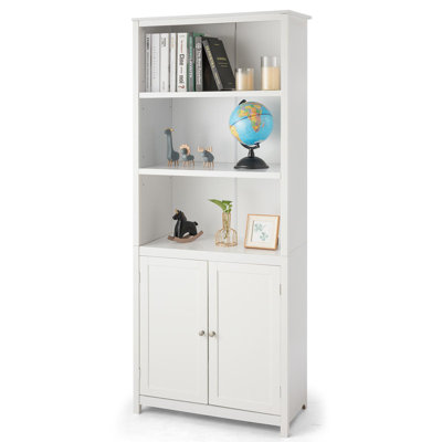 Standing Wooden Bookcase with 3 Tier Open Book Shelving and Double Doors by Lark Manor