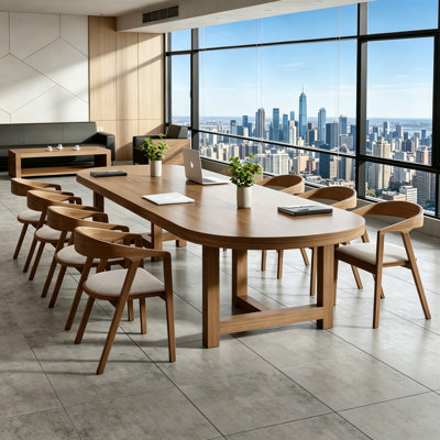 Elegant Brown Oval Solid Pine Conference Table