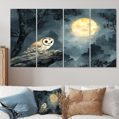 Hibou brumeux au clair de lune - Art mural animal hibou - ensemble de décoration murale moderne