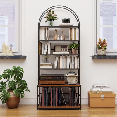 6 Tier Record Player Stand With Vinyl Storage, Arched Vinyl Record Storage Rack, Turntable Stand, Media Display Cabinet For Albums