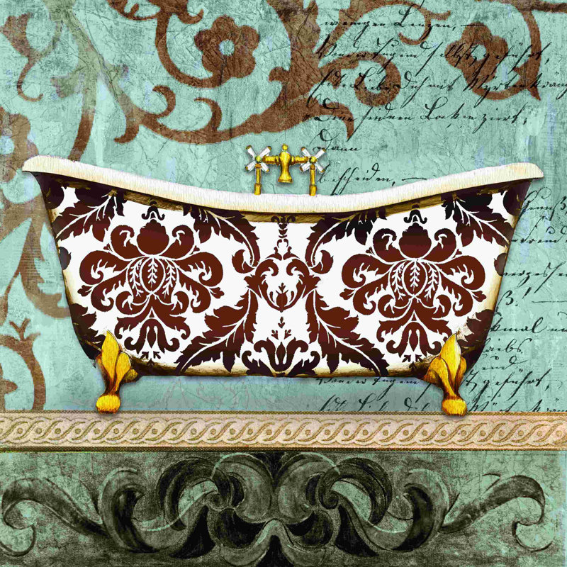 " Damask Blue Tone Bath 2 ", 12" H x 12" W