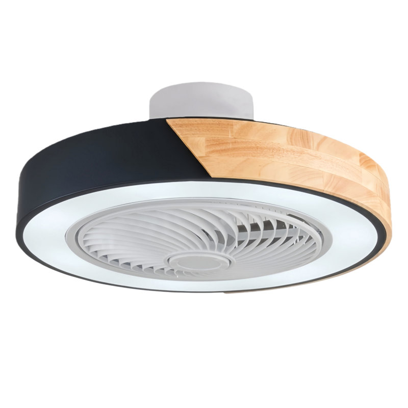 19.7'' Ceiling Fans With Lights And Remote Modern Flush Mount Ceiling Fans Solid Wood Caged Low Profile Fandelier Ceiling Fan For Bedroom Kitchen Living Room  Black Ceiling Fan