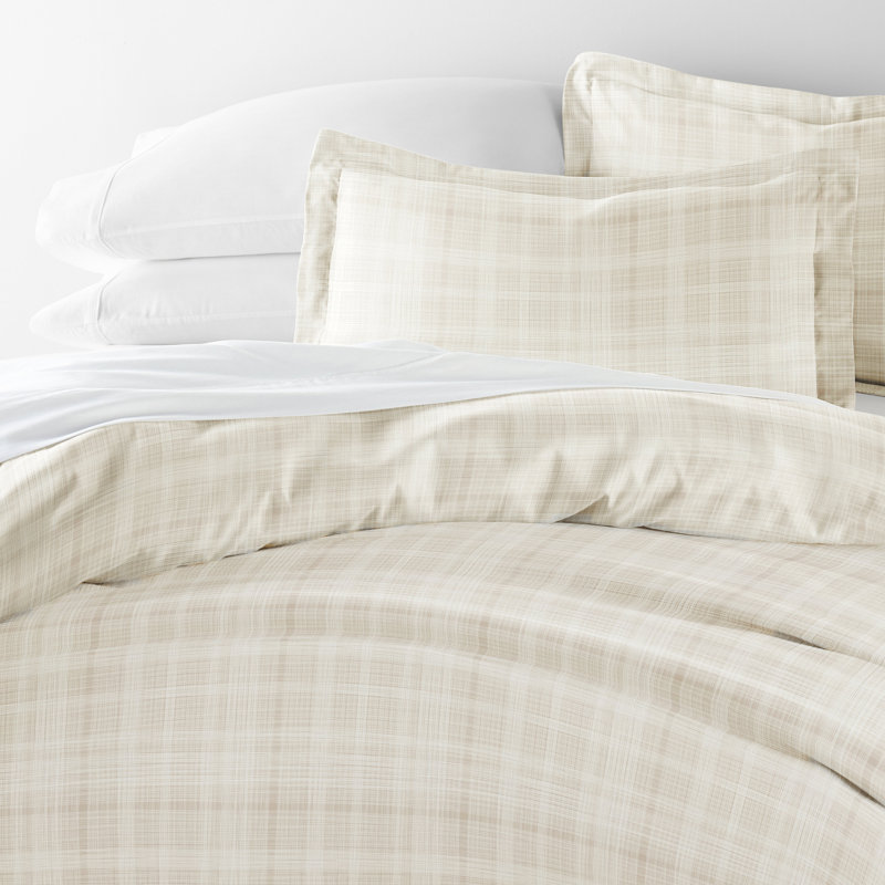 Ray Twin/Twin XL Beige Plaid Microfiber Duvet Cover Set