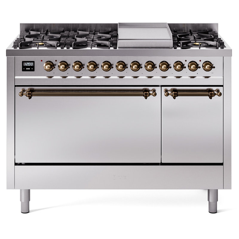 ILVE Nostalgie II, cuisinière à double combustible de 48 po, 8 brûleurs, plaque chauffante, Gaz naturel