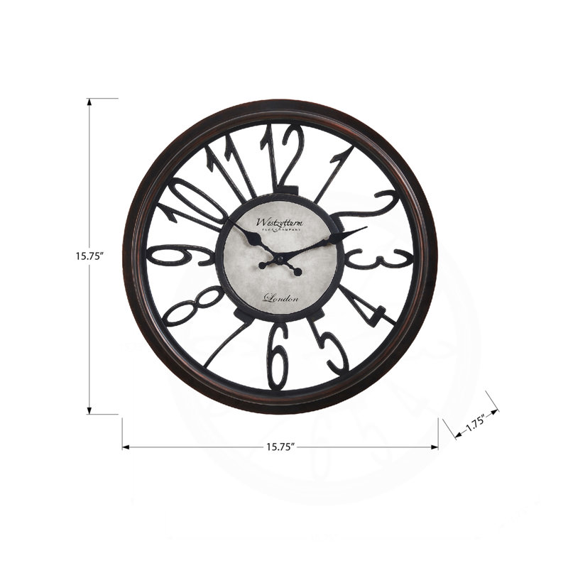Horloge murale ronde 16 po, horloge murale, brun antique, transitionnel