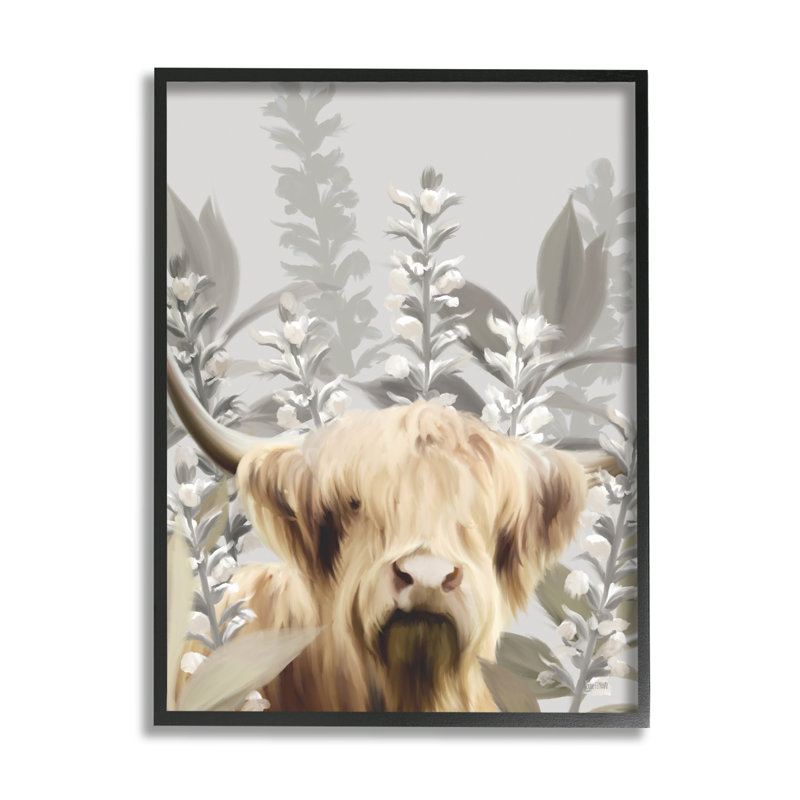 «Longhorn Portrait Shaggy Bovins», H 20 po x l 16 po, Giclée encadrée noir minuit