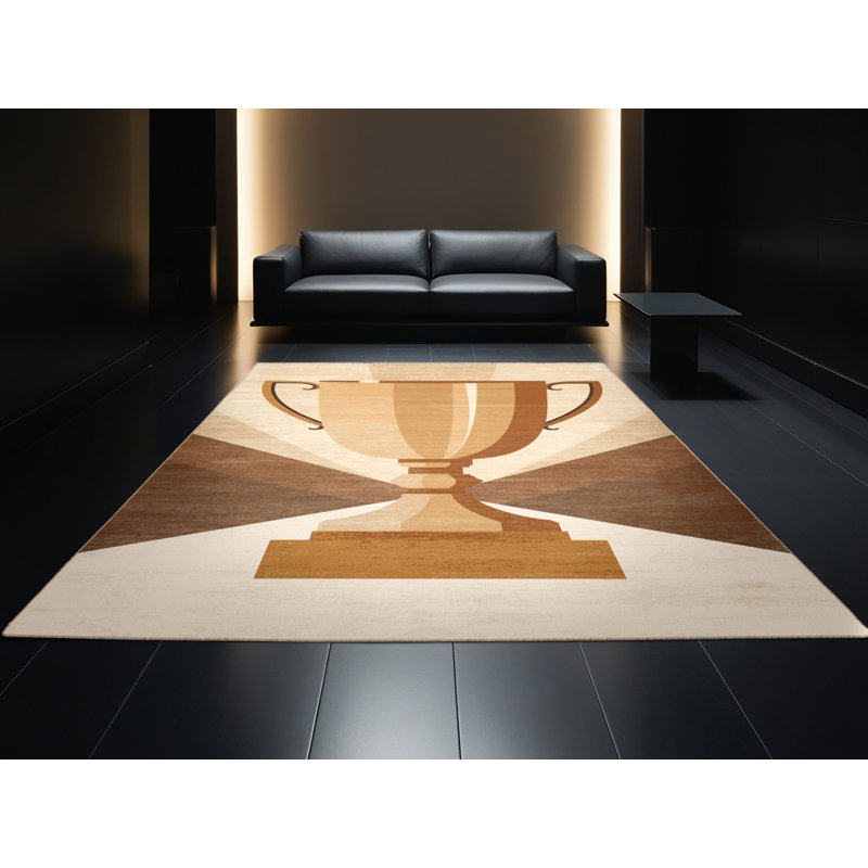 Machine Washable Medford Trophy Cup Posh & Luxe Rug in Beige – Beige Binding, 5x8