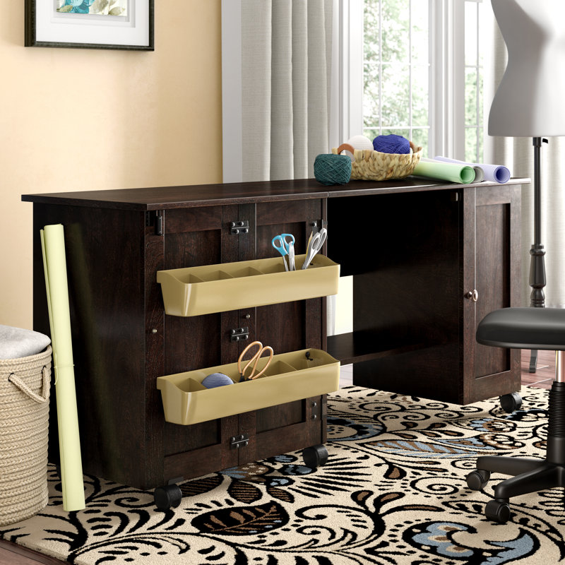 St. Nicholas Foldable Sewing Table with Wheels, Cinnamon Cherry