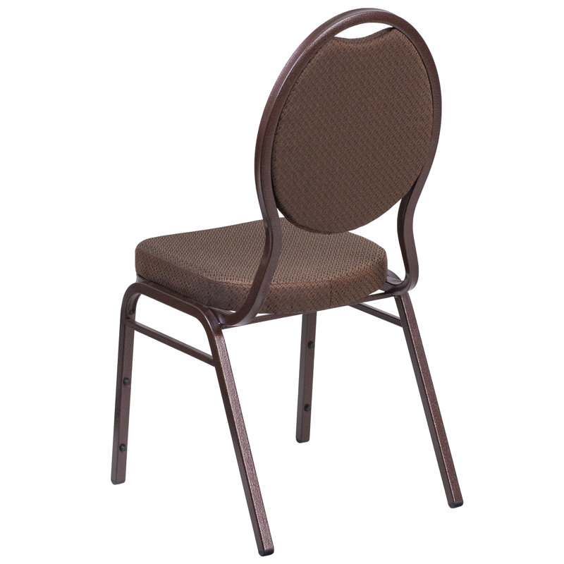 Brown Patterned Fabric Teardrop Back Stacking Banquet Chair with Copper Vein Frame
