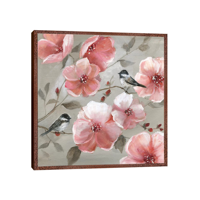 Chickadee Spring II by Nan - Painting on Canvas, 66.04 cm H x 66.04 cm W, Classic Brown Wood Framed