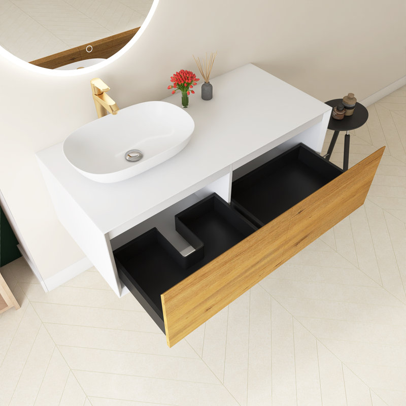 Meuble-lavabo mural simple avec plateau en marbre Eryk