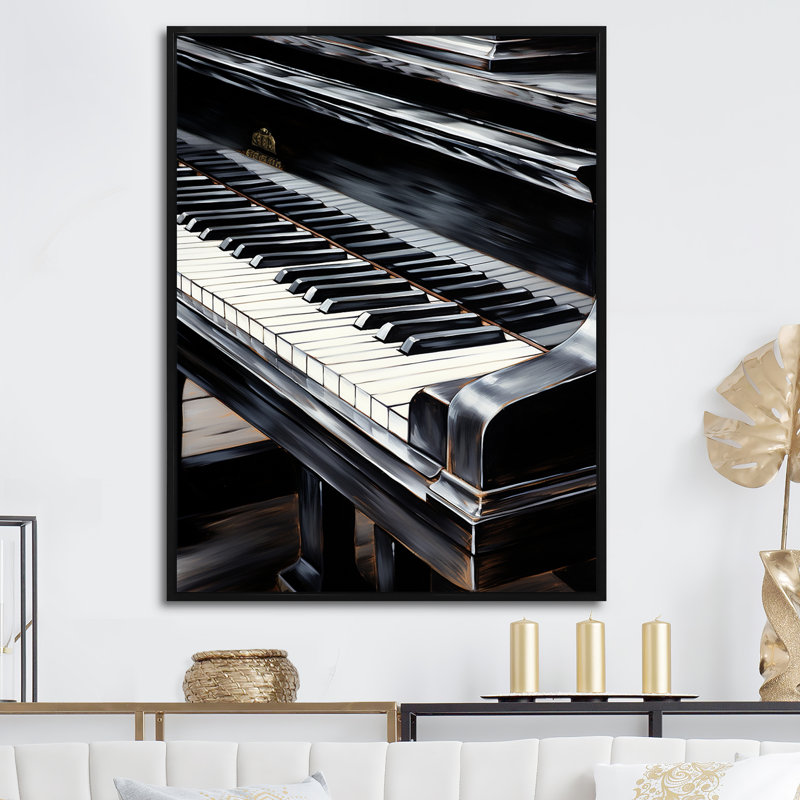 «Black and White Piano Keys To Serenity III», reproduction sur toile, Cadre flottant noir, 20" H x 12" W