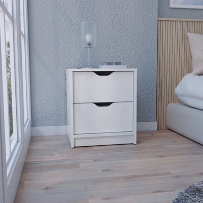 Table de chevet 2 tiroirs, table de bout, table d'appoint Basilea - blanc