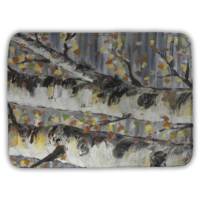 Budding white birches Bath Mat with Non-Slip Backing - Quick Dry Memory Foam Bathroom Rug - Absorbent - Modern Plush Spa-Style - Machine Washable