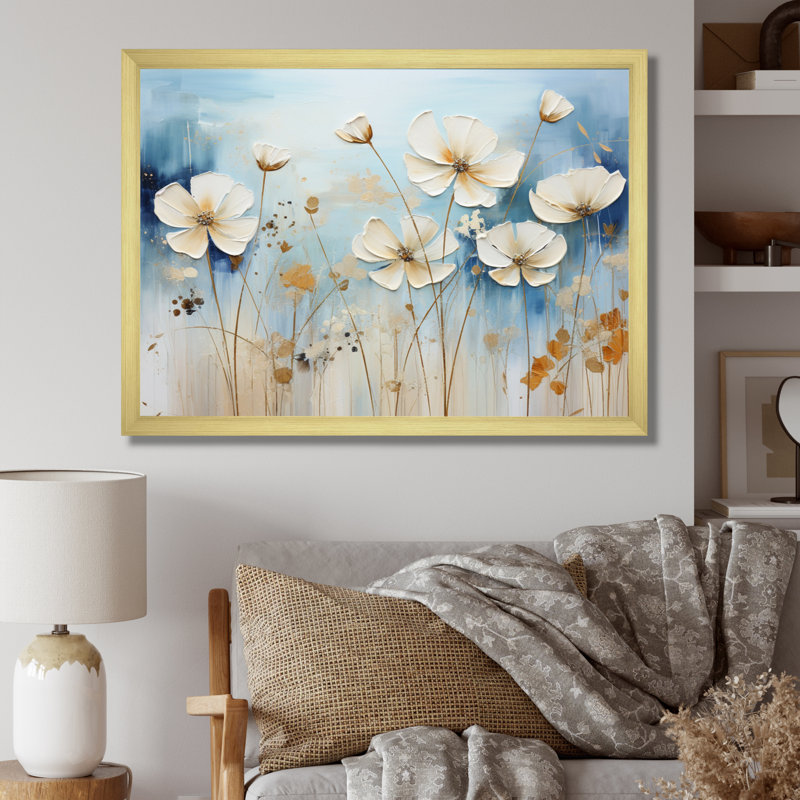 Collage de prairie sur toile, Cadre doré simple, H 24 po x l 32 po x P 1 po