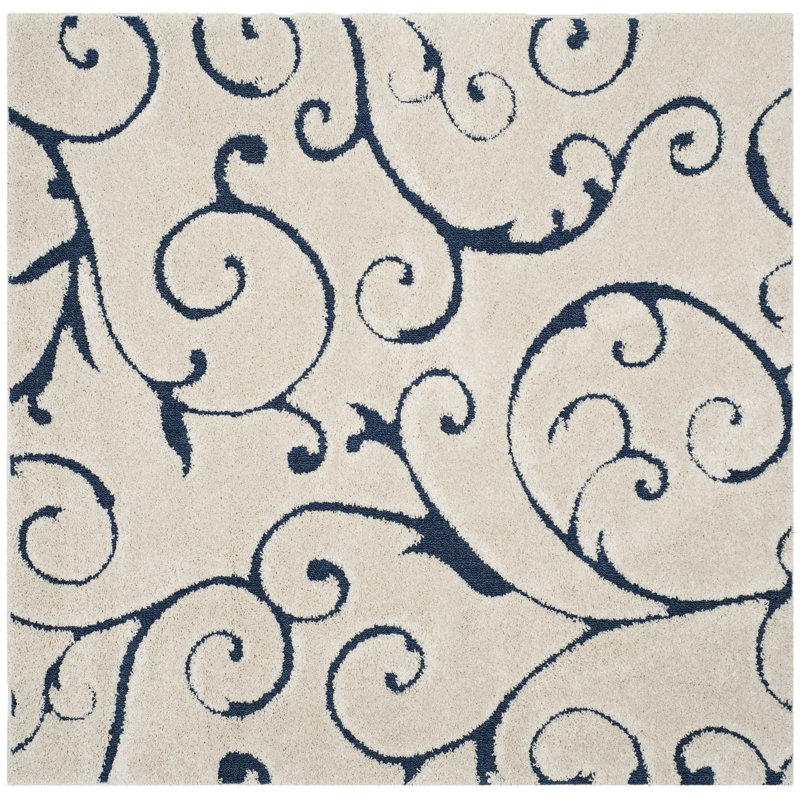 Amza Area Rug, Square 11', Dark Blue/Cream