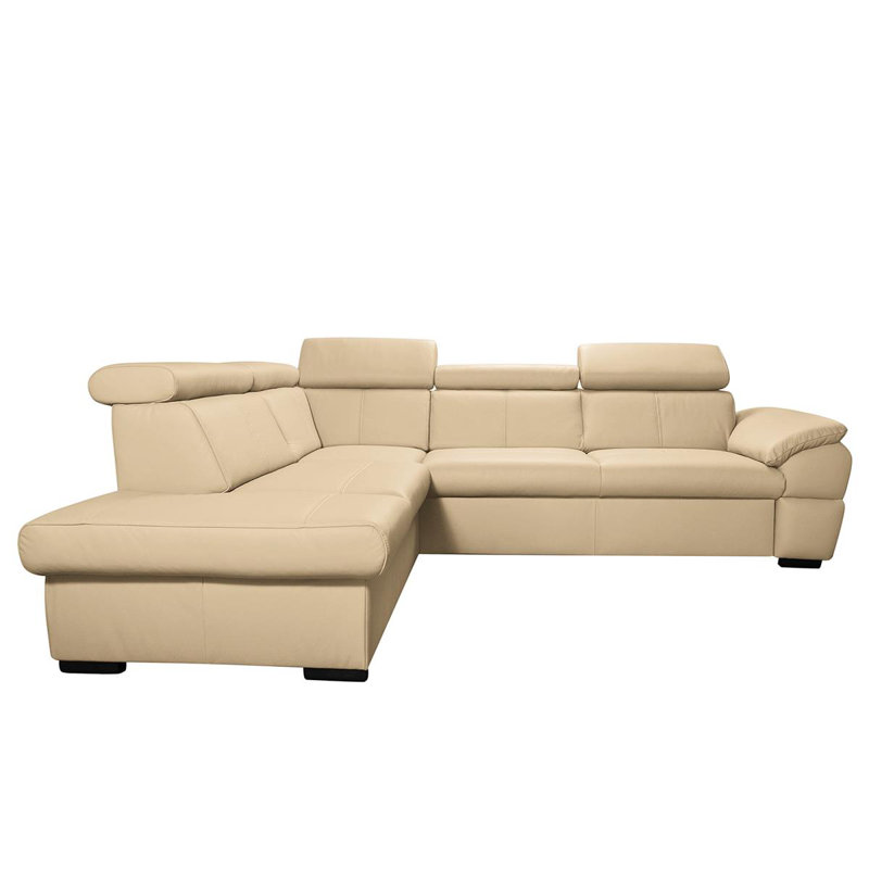 Canapé-lit de coin en cuir Edena, Orienté vers la gauche, Beige