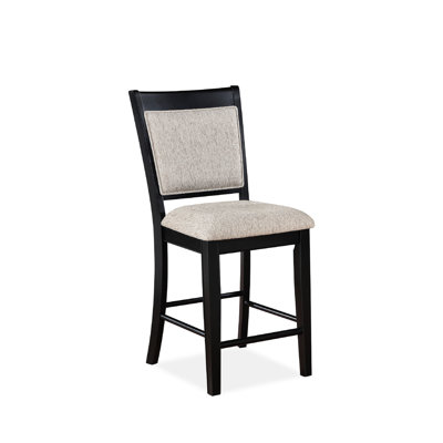 2 sièges de hauteur de comptoir de style 2 pièces - rembourrés gris, cadres noirs, repose-pieds, fabrication en bois pour la paire de chaises de décoration de salle à manger (2 pièces) et