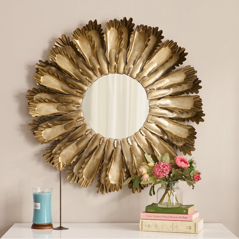 Round Metal Framed Wall Mounted Accent in Gold