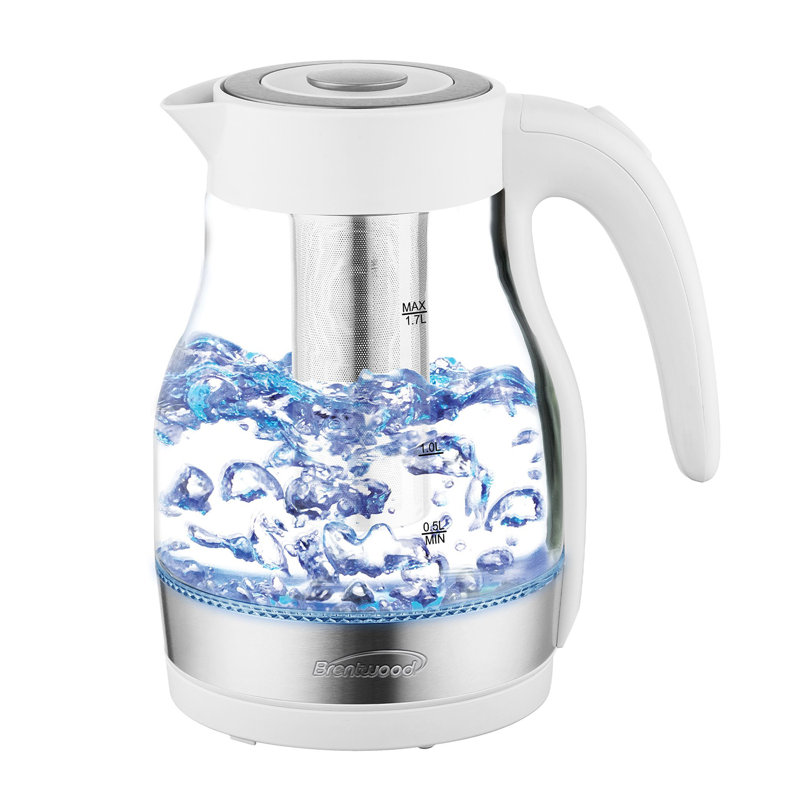 Brentwood 1.79 Quarts Glass Electric Tea Kettle, White/Clear