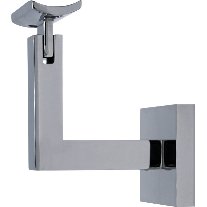 Surface Mount Handrail Bracket with Square Rose and Curved Plate, Polish Stainless Steel