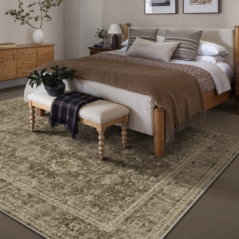 Virelle Vintage Persian Area Rug With Machine Washable & Non-Slip, Rectangle 8' x 10', Brown