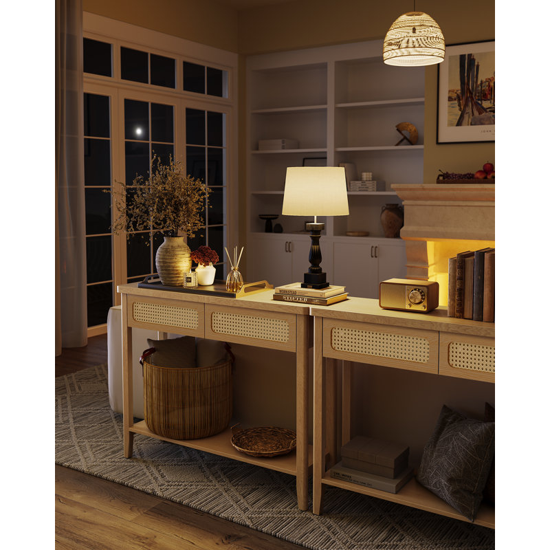 Console Table, Narrow Sofa Table, Entry Table With 2 Drawers, Boho Entryway Table, Behind Couch Table With Open Storage Shelf, Rounded Corners, For Living Room