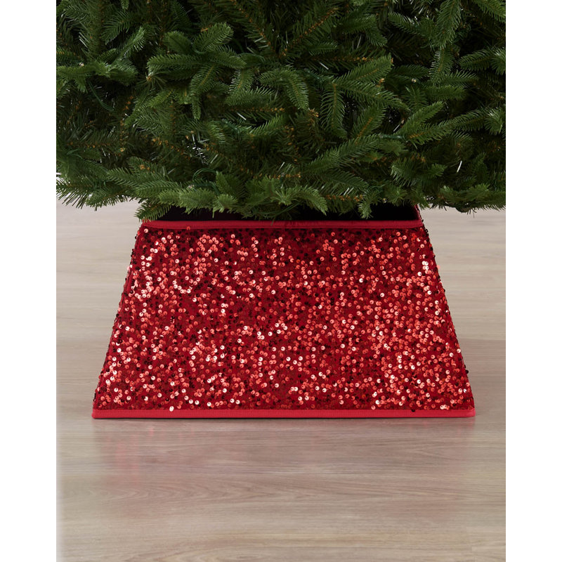 Red Sequin Square Christmas Tree Collar, 36cm