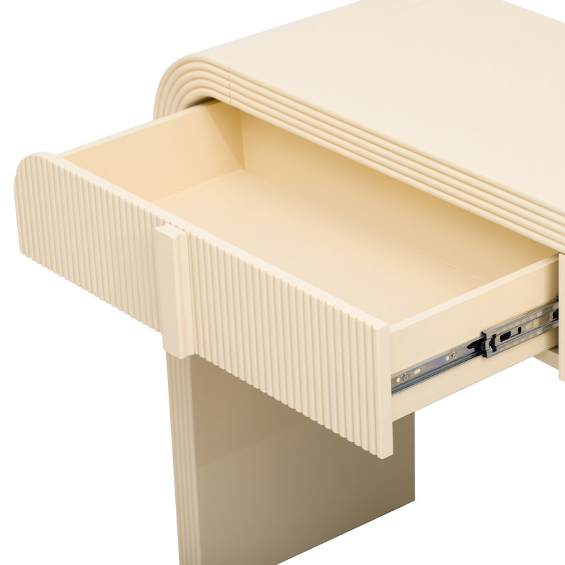 Console aux courbes élégantes, 2 tiroirs, finition crème abricot brillante et spacieuse