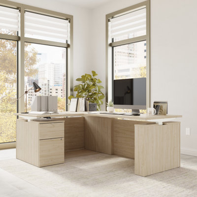 Bush Business Furniture Stratus 60W X 78D Height Adjustable L Shaped Standing Desk With File Cabinet - Reversible