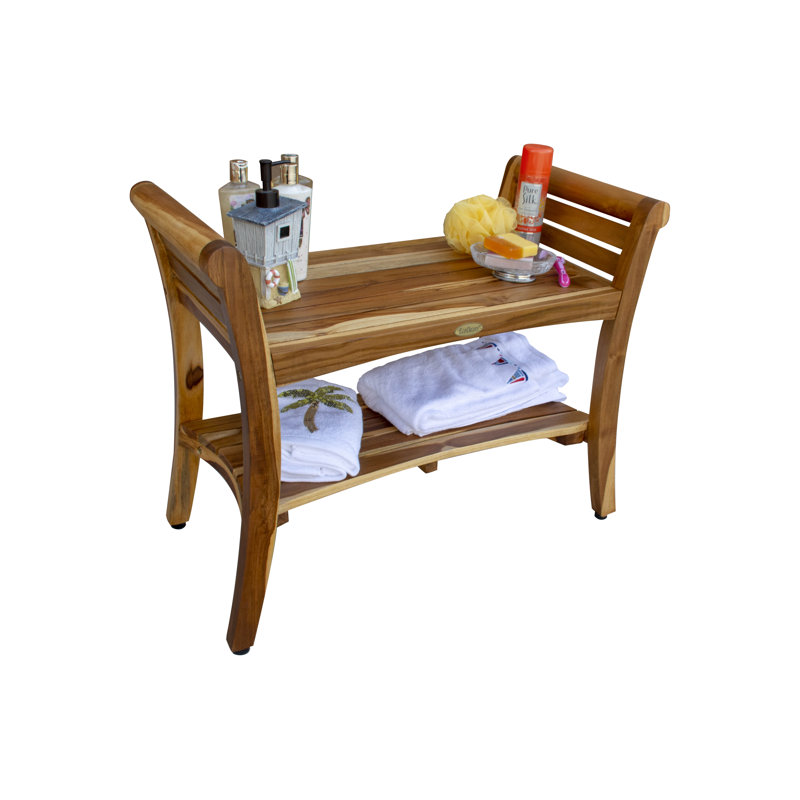 Banc de douche Keakbiel EcoDecors, contemporain en teck avec poignées en finition, 24 po x l 29 po x P 14,5 po, Marron clair