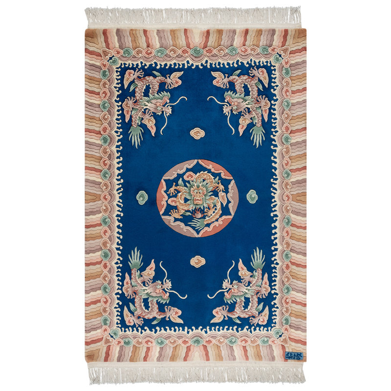 Tapis oriental oriental à motif de médaillon en laine multicolore bleu ciel céleste Oriental Estate