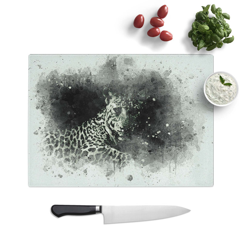Tempered Glass a Leopard Chopping Board, 28.5 cm W x 20 cm L
