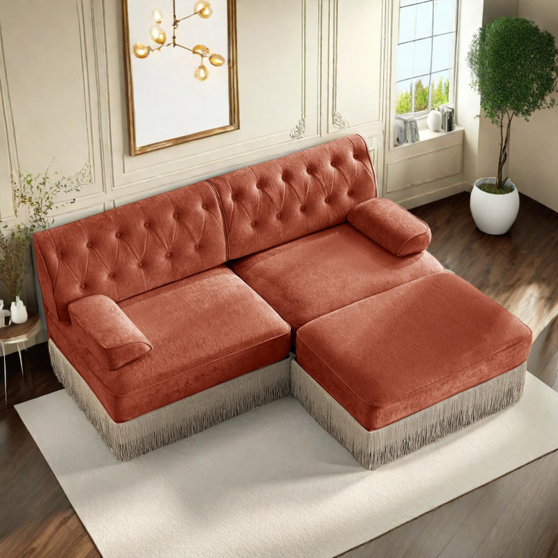 Canapé Chesterfield en L en forme de L, Orange