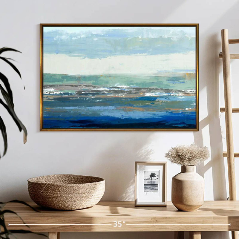 Une grande vague, 25 po x 17 po, Cadre flottant doré