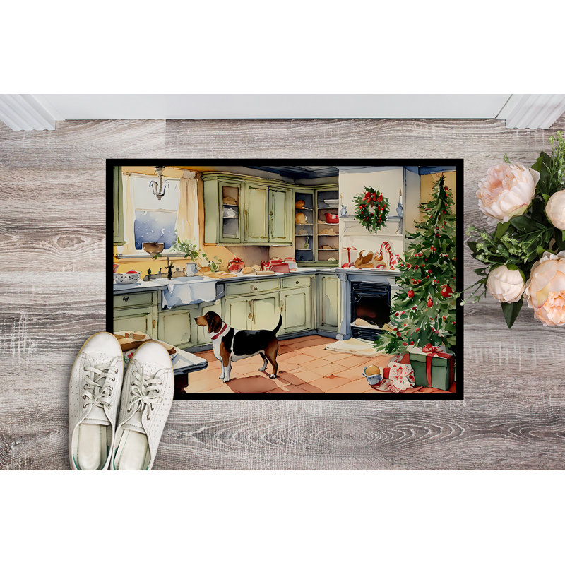 Paillasson Basset Hound Christmas Cookies DAC3724, L 24 po x L 36 po