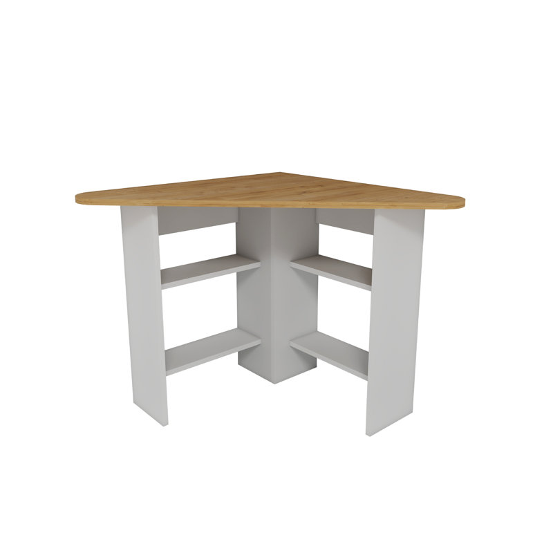 Corner Computer Desk with Shelves, Sapphire Oak/White